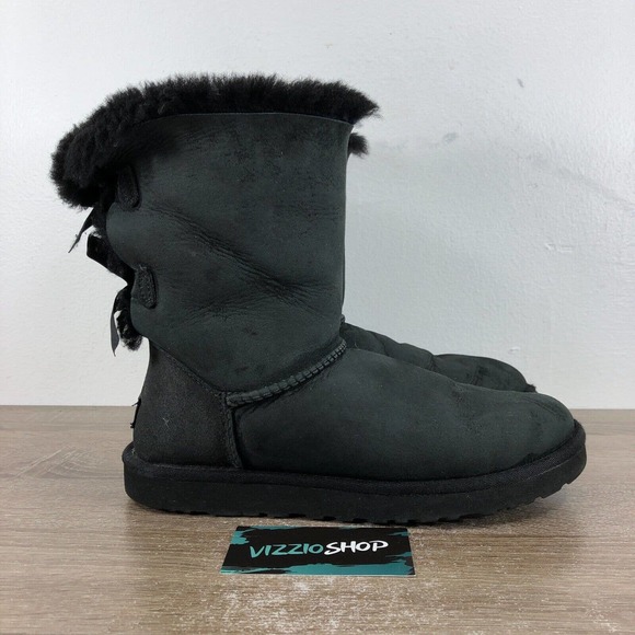 UGG Shoes - UGG Australia Bailey Bow Suede Black Tall Winter Boots Women's 7 1002954